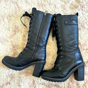 Harley-Davidson Black High Heel Lace-Up Riding Boots | Women’s Size: 8.5, USA